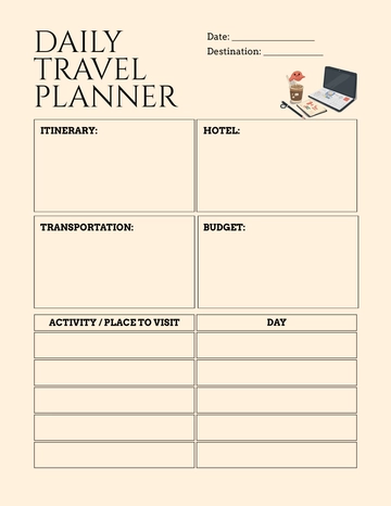 Free Daily Travel Planner Template to Edit Online