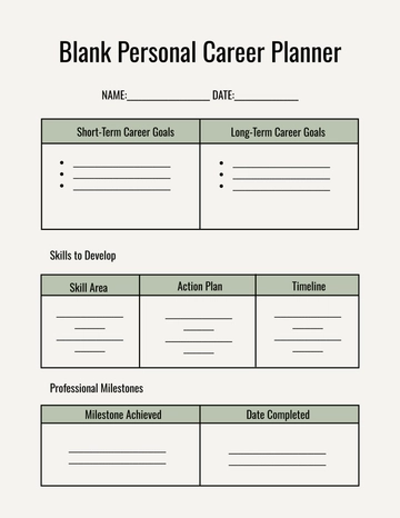 Free Blank Personal Career Planner Template to Edit Online