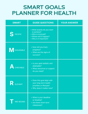Free SMART Goals Planner for Health Template to Edit Online