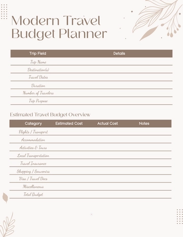 Free Modern Travel Budget Planner Template to Edit Online