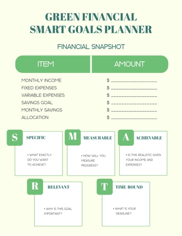 Free Green Financial SMART Goals Planner Template to Edit Online