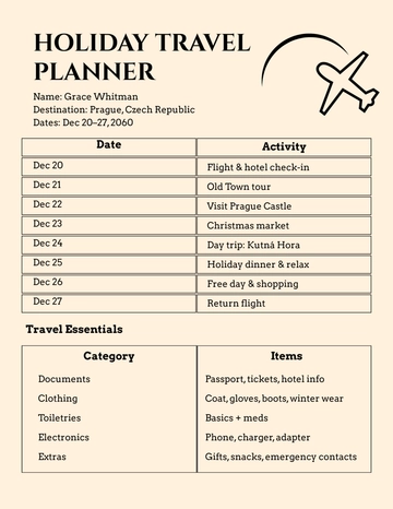 Free Holiday Travel Planner Template to Edit Online