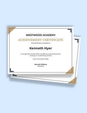 Certificate of Scholarship Academic Achievement Template