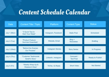 Free Content Schedule Calendar Template to Edit Online
