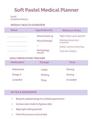 Free Soft Pastel Medical Planner Template to Edit Online