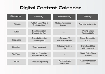 Free Gray Digital Content Calendar Template to Edit Online
