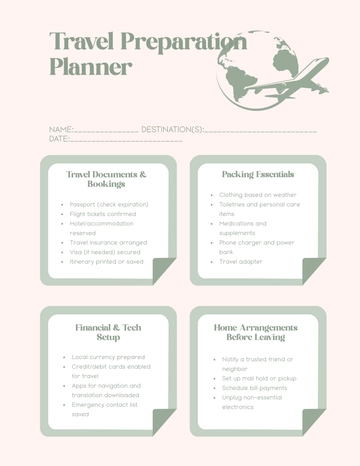 Free Travel Preparation Planner Template to Edit Online