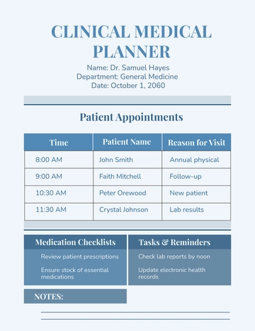 Free Blue Clinical Medical Planner Template to Edit Online