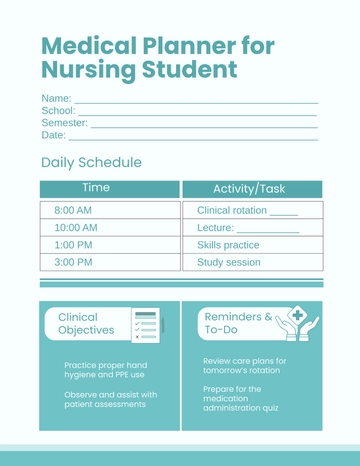 Free Medical Planner for Nursing Student Template to Edit Online