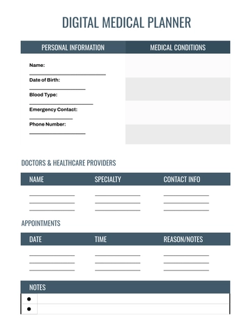 Free Digital Medical Planner Template to Edit Online