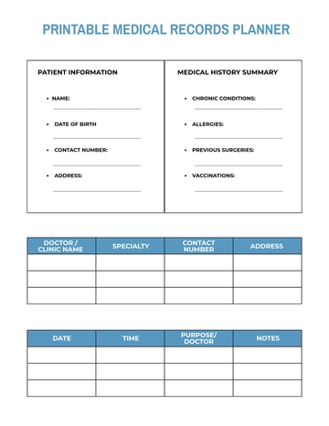 Free Printable Medical Records Planner Template to Edit Online