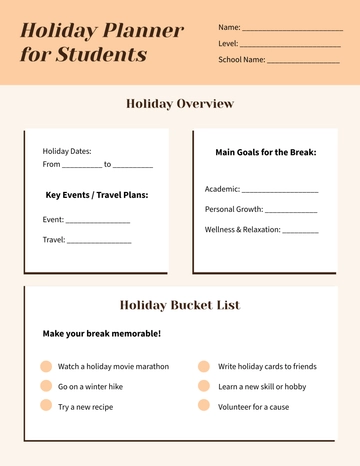 Free Holiday Planner for Student Template to Edit Online