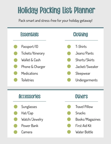 Free Holiday Packing List Planner Template to Edit Online