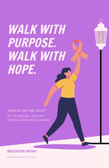 Free Purple Breast Cancer Awareness Walk Poster Template to Edit Online