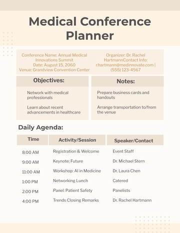 Free Medical Conference Planner Template to Edit Online