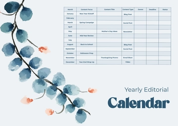 Free Blank Yearly Editorial Calendar Template to Edit Online