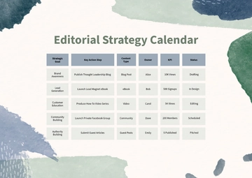 Free Editorial Strategy Calendar Template to Edit Online
