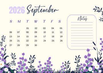 Free Lilac Daisy September 2026 Calendar Template to Edit Online