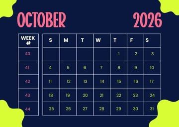 Free October 2026 Calendar with Week Numbers Template to Edit Online