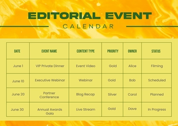 Free Gold Editorial Event Calendar Template to Edit Online