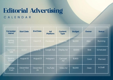 Free Editorial Advertising Calendar Template to Edit Online