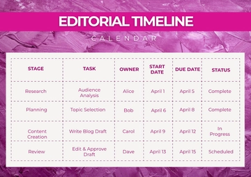 Free Editorial Timeline Calendar Template to Edit Online