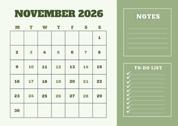 Free Simple November 2026 Calendar with Notes  Template to Edit Online