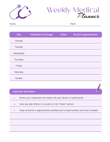 Free Weekly Medical Planner Template to Edit Online