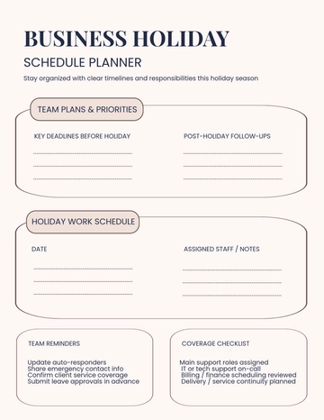 Free Business Holiday Schedule Planner Template to Edit Online