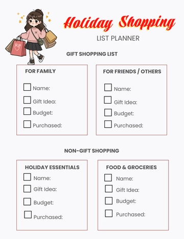 Free Holiday Shopping List Planner Template to Edit Online
