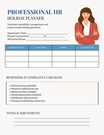 Free Professional HR Holiday Planner Template to Edit Online