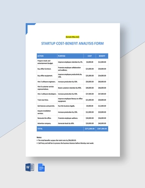 Editable Startup Cost Analysis Form Template