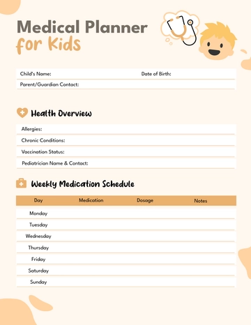 Free Medical Planner for Kids Template to Edit Online