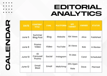 Modern Editorial Analytics Calendar Template to Download