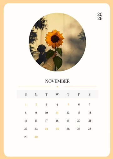 Free Customizable November 2026 Calendar Template to Edit Online