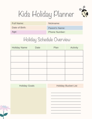 Free Colorful Kids Holiday Planner Template to Edit Online