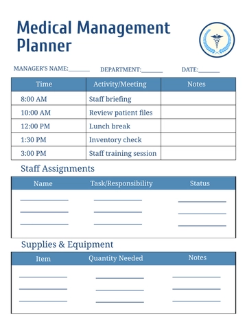 Free Medical Management Planner Template to Edit Online