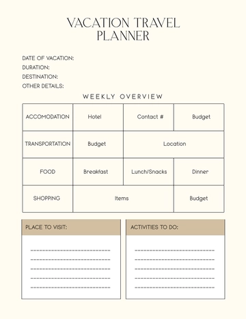 Free Vacation Travel Planner Template to Edit Online