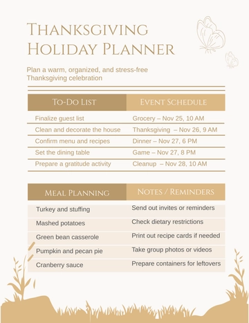 Free Thanksgiving Holiday Planner Template to Edit Online