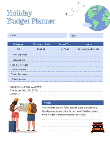 Free Holiday Budget Planner Template to Edit Online