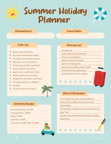 Free Summer Holiday Planner Template to Edit Online