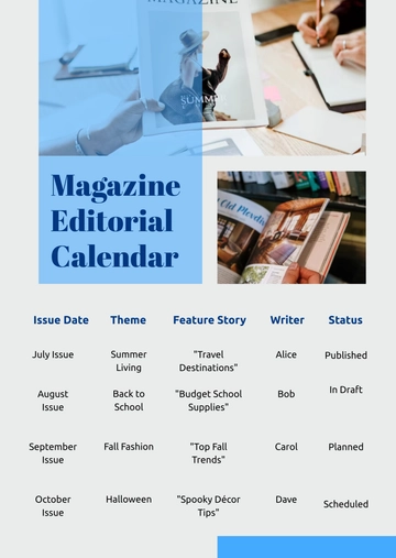Free Magazine Editorial Calendar Template to Edit Online
