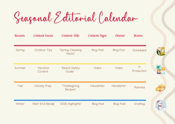 Free Seasonal Background Editorial Calendar Template to Edit Online