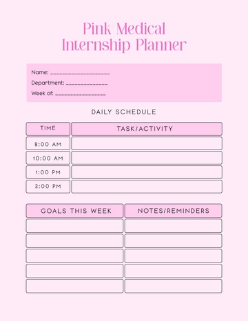 Free Pink Medical Internship Planner Template to Edit Online