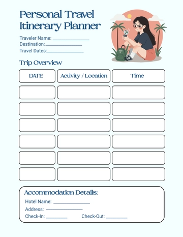Free Personal Travel Itinerary Planner Template to Edit Online