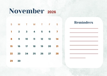 November 2026 Calendar with Reminders Template