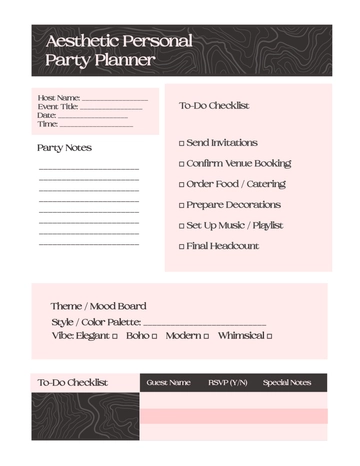 Free Aesthetic Personal Party Planner Template to Edit Online