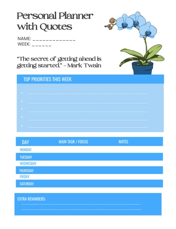 Free Personal Planner with Quotes Template to Edit Online