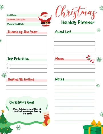 Free Red and Green Christmas Holiday Planner Template to Edit Online