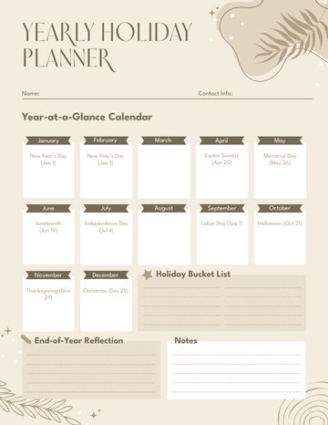 Free Beige Yearly Holiday Planner Template to Edit Online